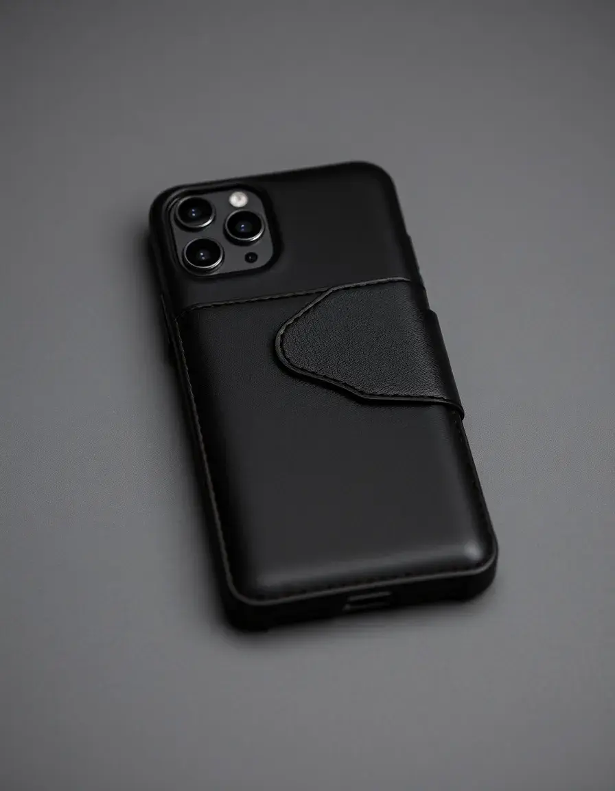 Black wallet leather iPhone case with card slots