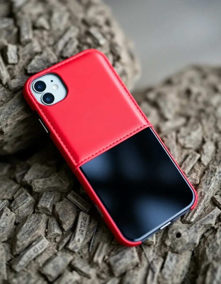 Red MagSafe compatible leather iPhone case
