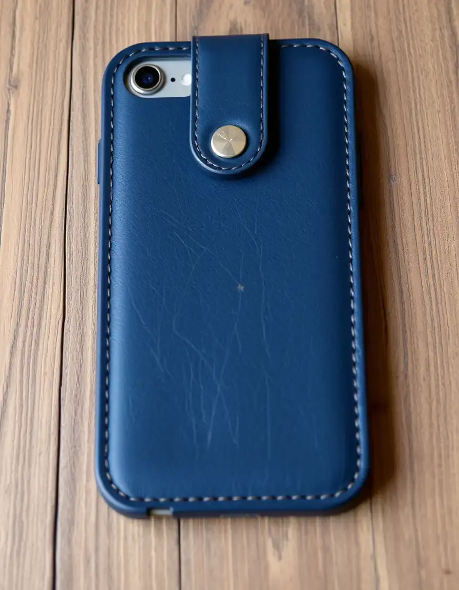 Navy vintage distressed leather iPhone case