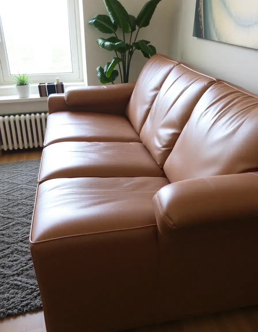 Full-grain leather couch showing natural grain