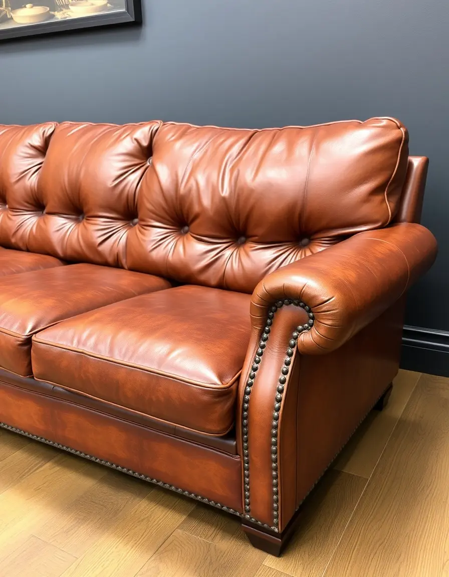 Aniline leather couch with deep dyed color