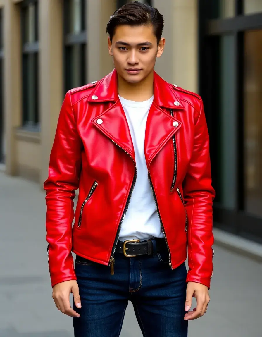 Bright red full leather jacket for a bold fashion statement
