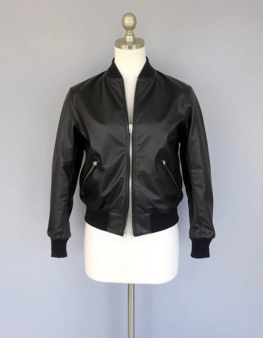 Black 80s bomber retro leather jacket