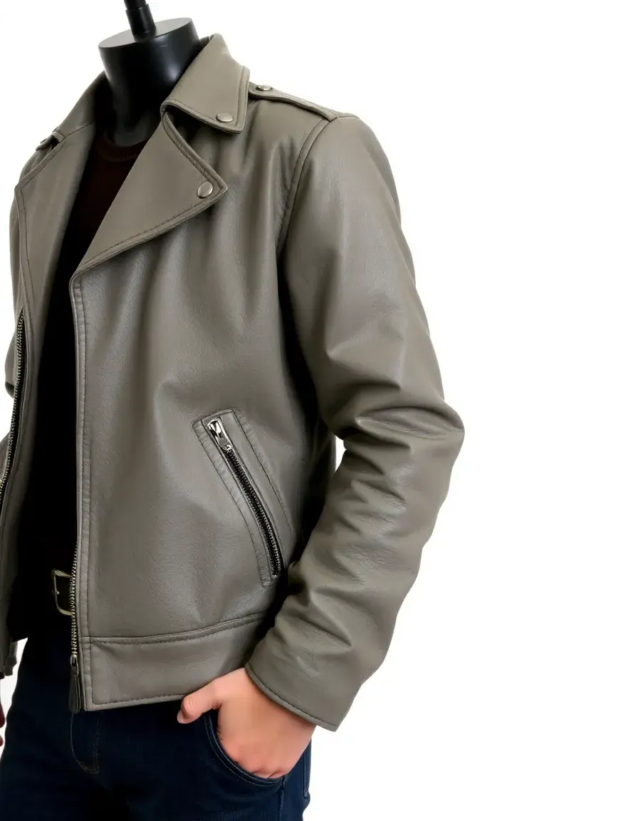Gray vintage moto retro leather jacket