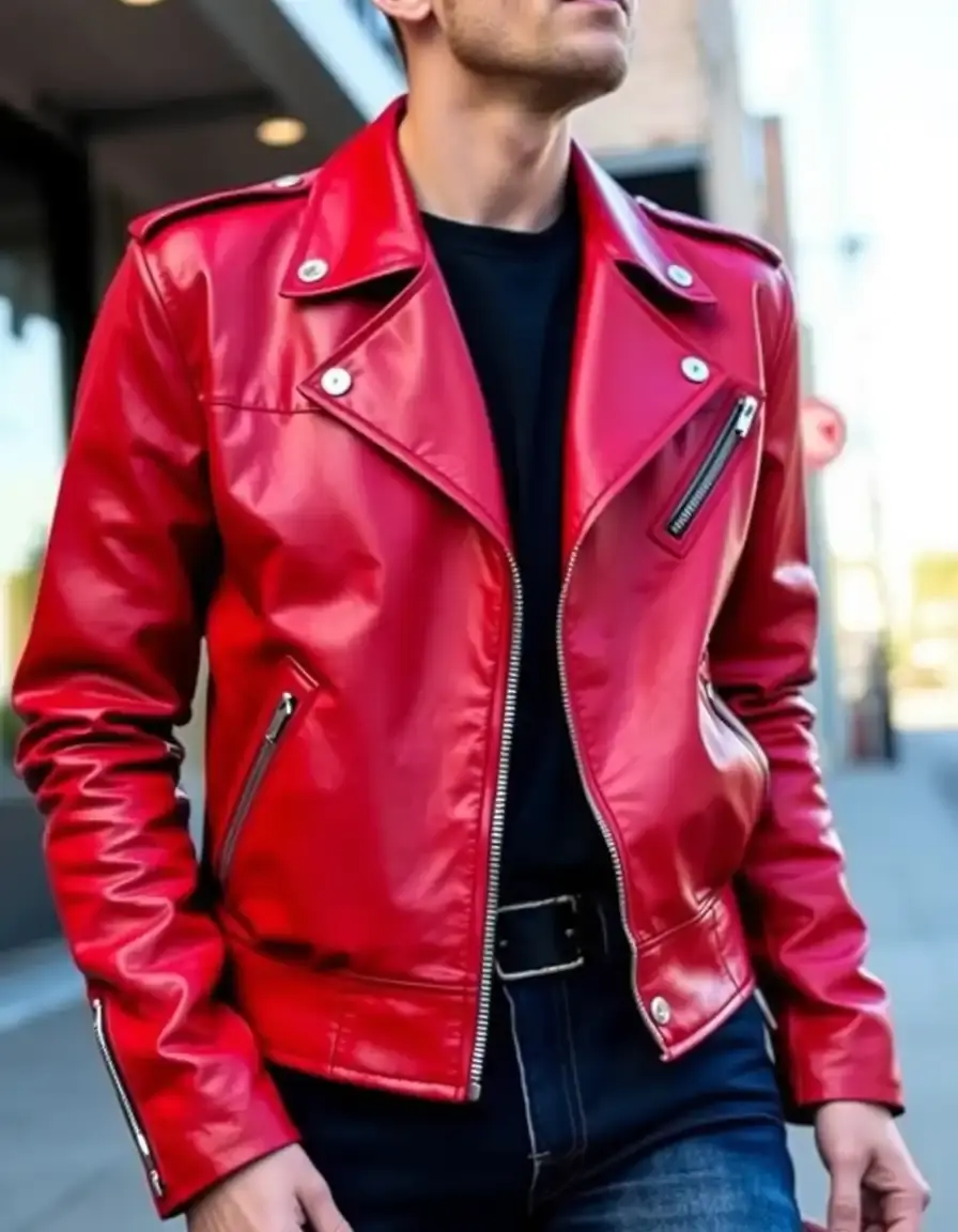 Red rockabilly style retro leather jacket
