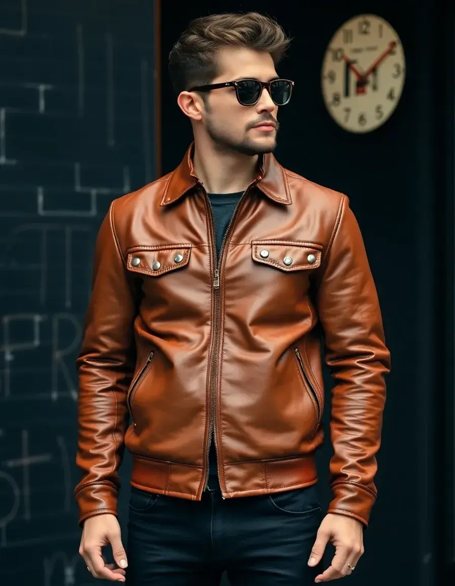 Cognac greaser retro leather jacket