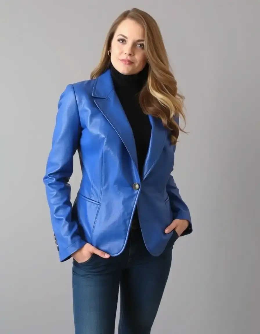 Blue classic retro leather blazer