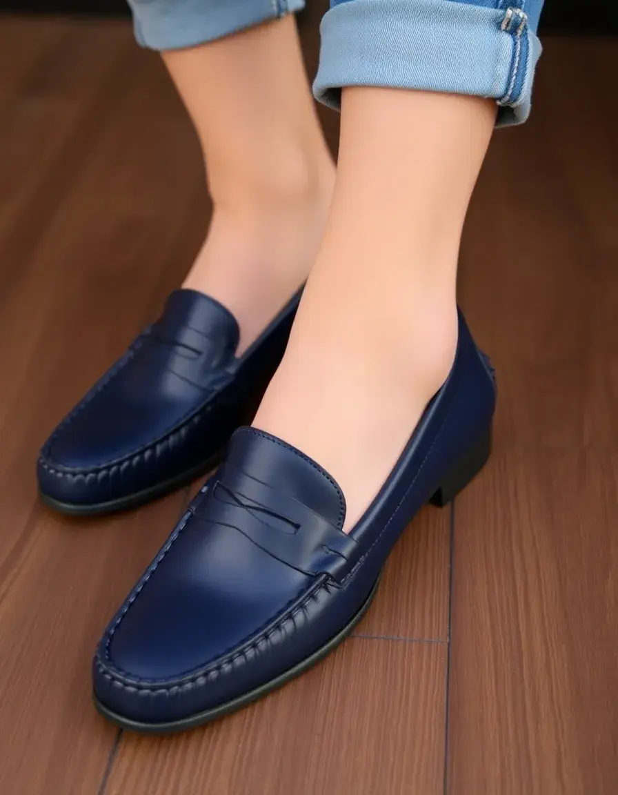 Navy driving leather loafers women