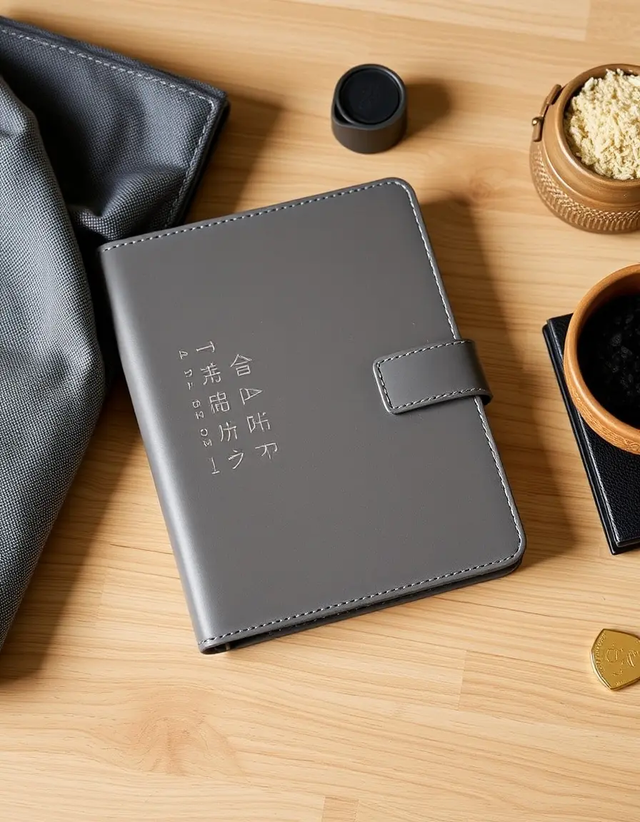 Gray travel leather notebook