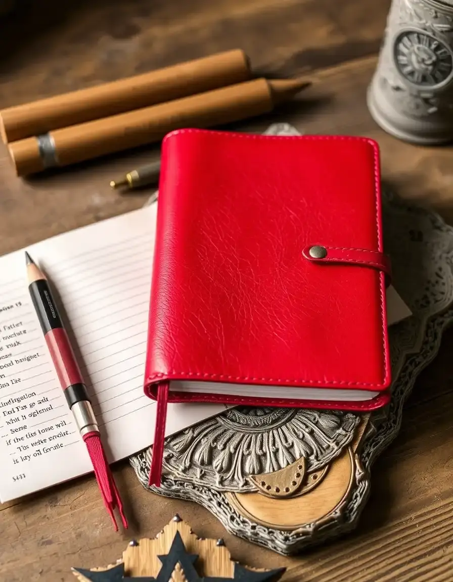 Red leather bullet journal cover