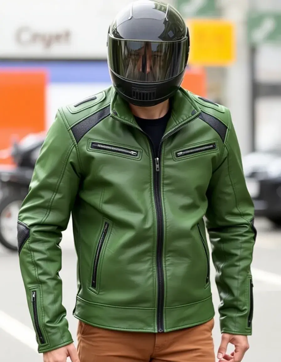 Green mesh leather jacket