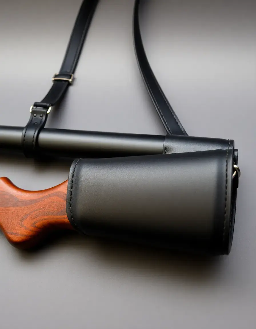 Black padded leather gun sling for shoulder comfort