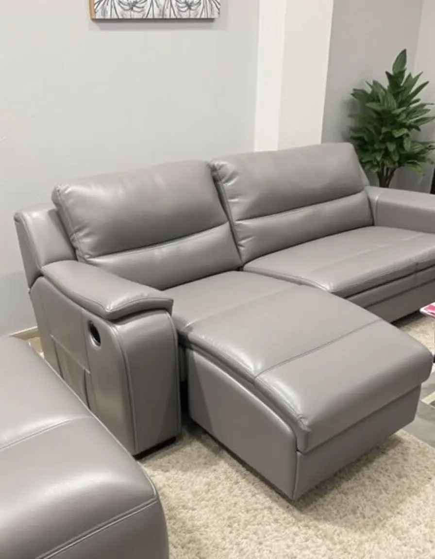 Gray reclining leather sectional chaise