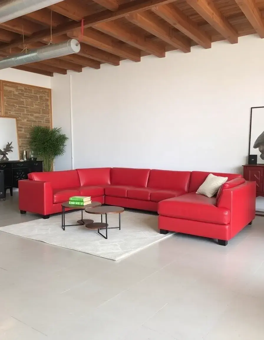 Red compact leather sectional