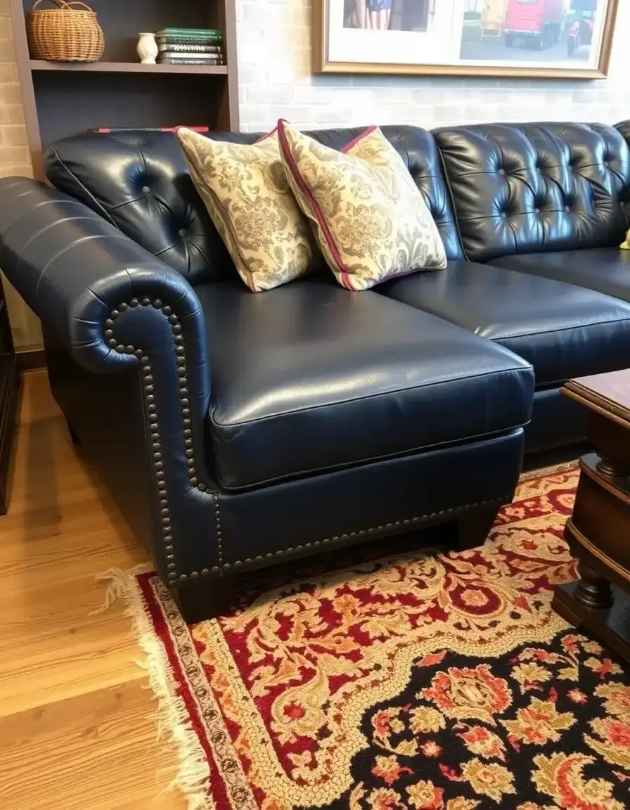 Navy vintage leather sectional