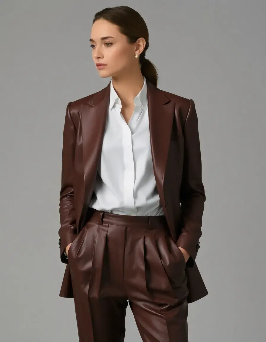 Formal pleated leather trousers
