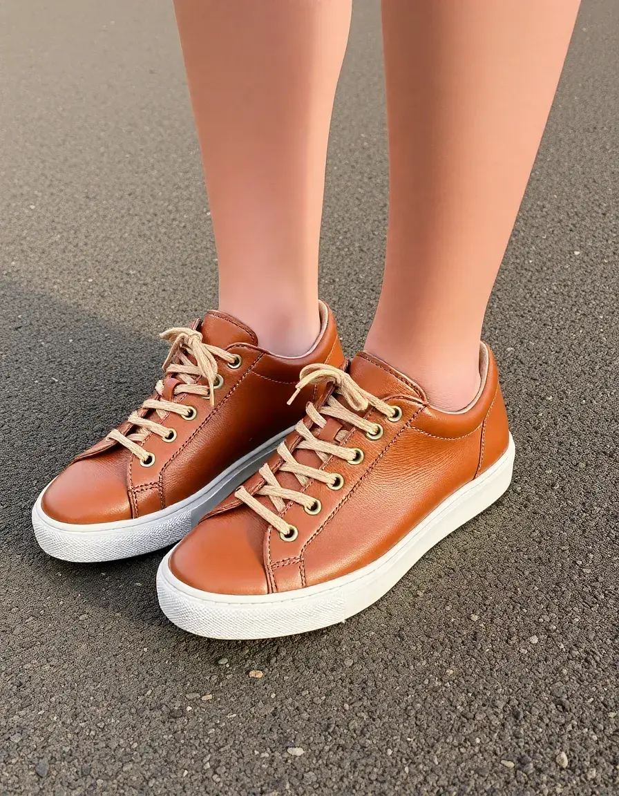 Brown low top leather sneakers women