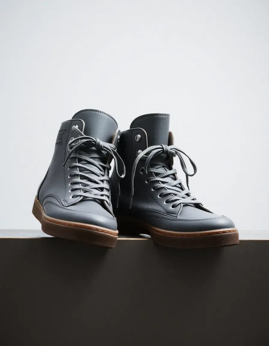 Gray high top leather sneakers women