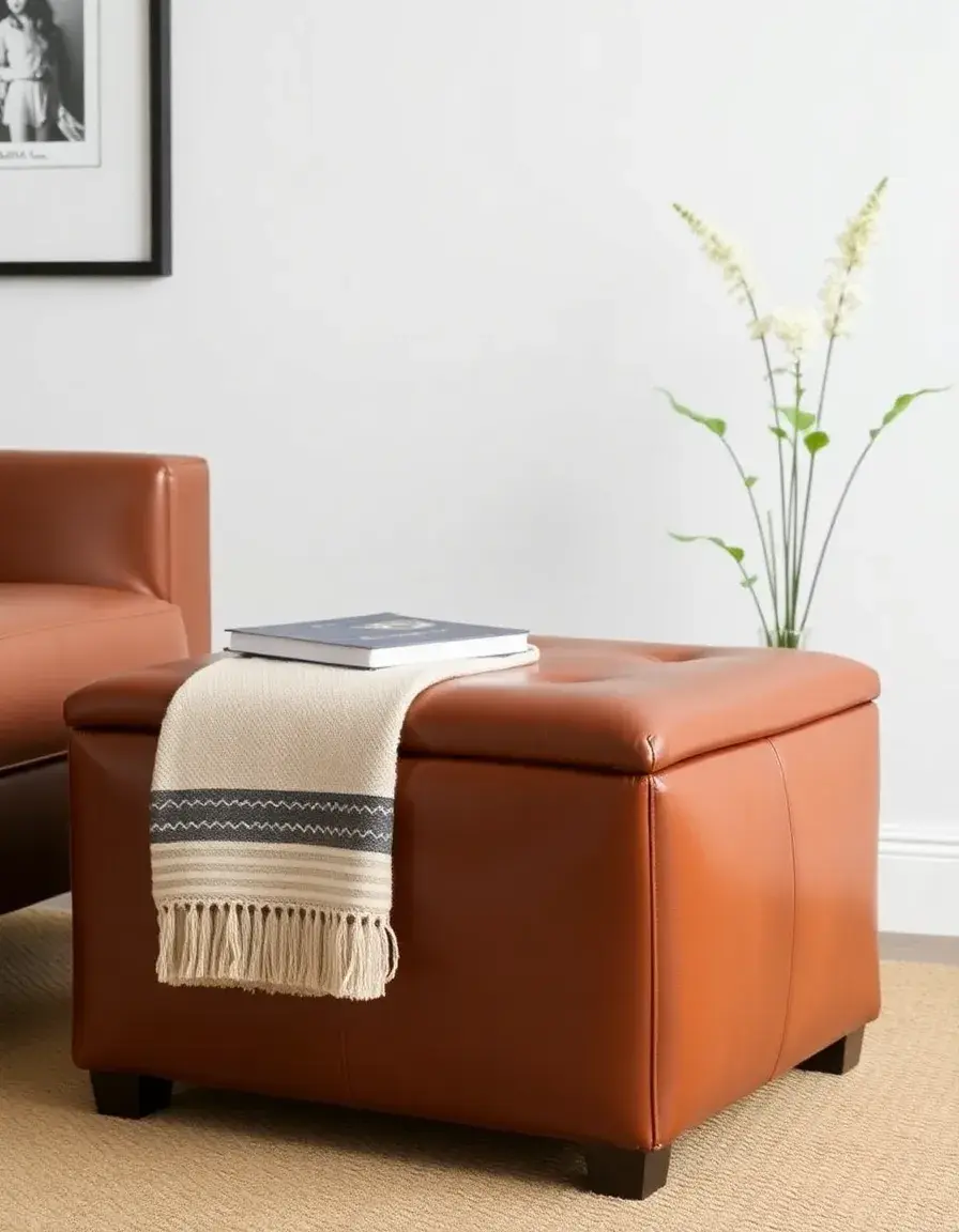 Cognac folding leather storage ottoman