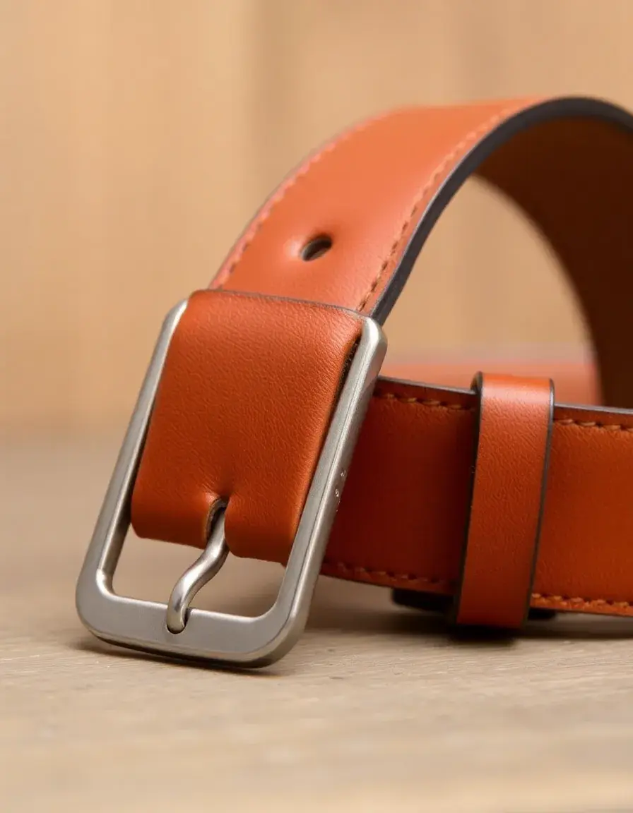 Cognac colored smooth leather belt strap