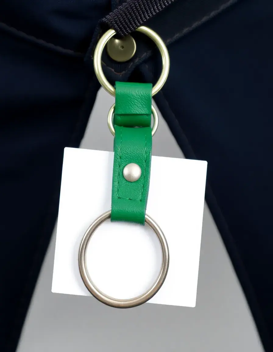 Forest green leather keychain strap with metal ring