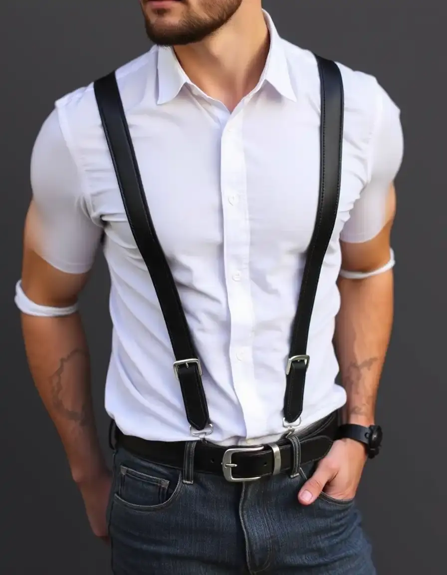 Black skinny leather suspenders
