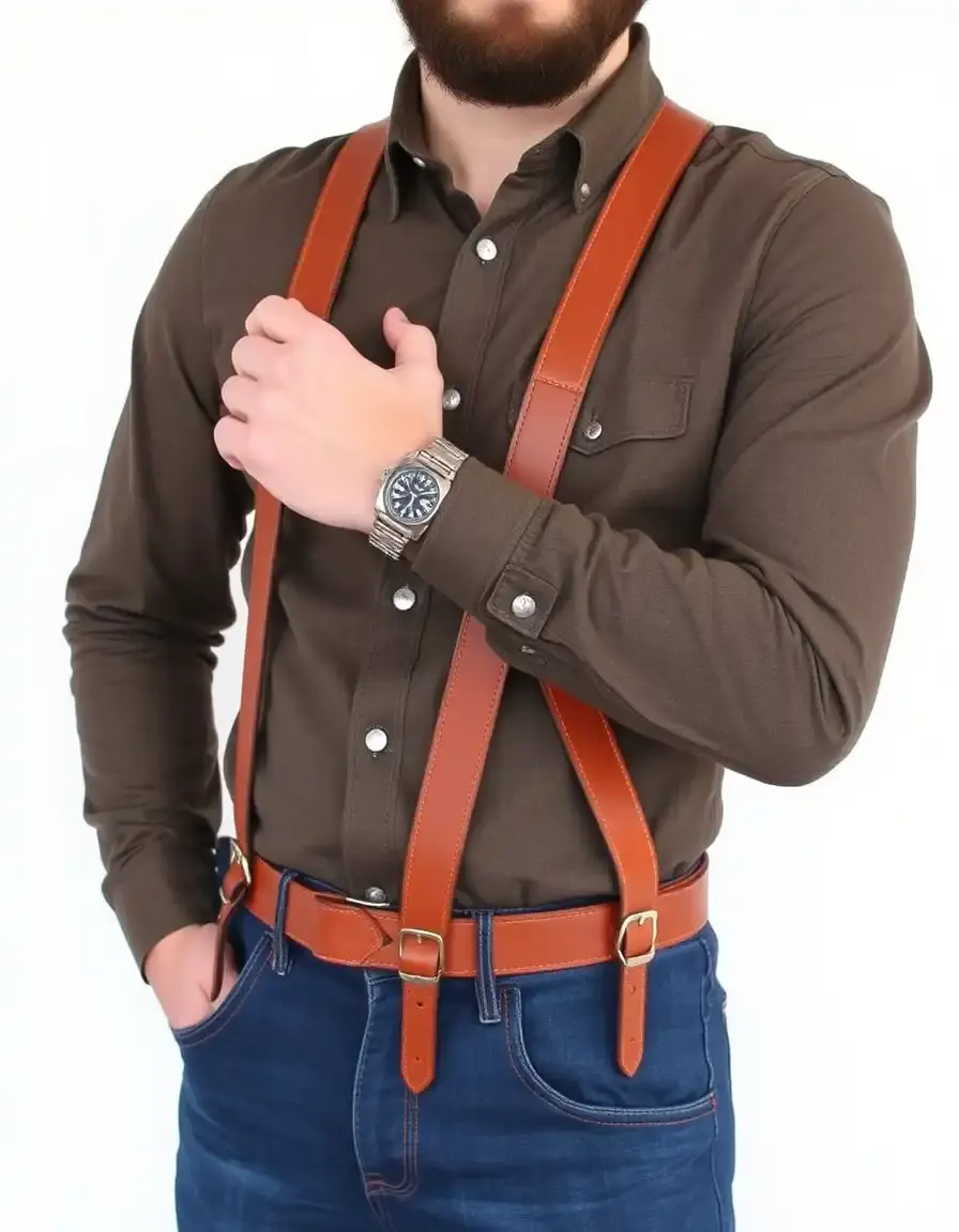 Cognac vintage style leather braces