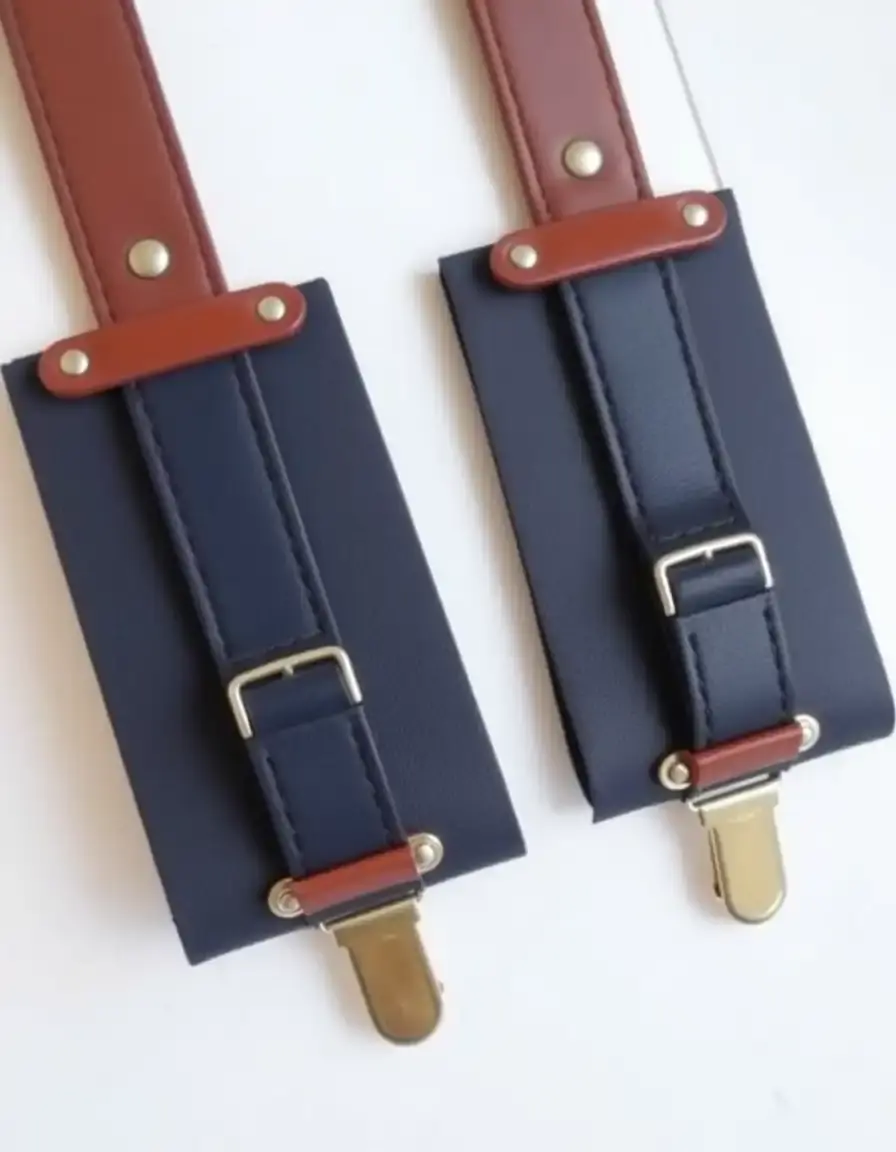Navy workwear leather suspenders