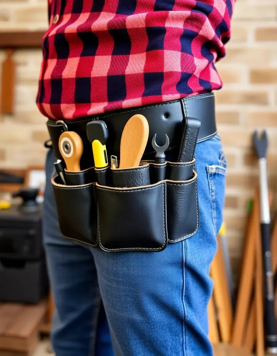 Black carpenter leather tool pouch belt