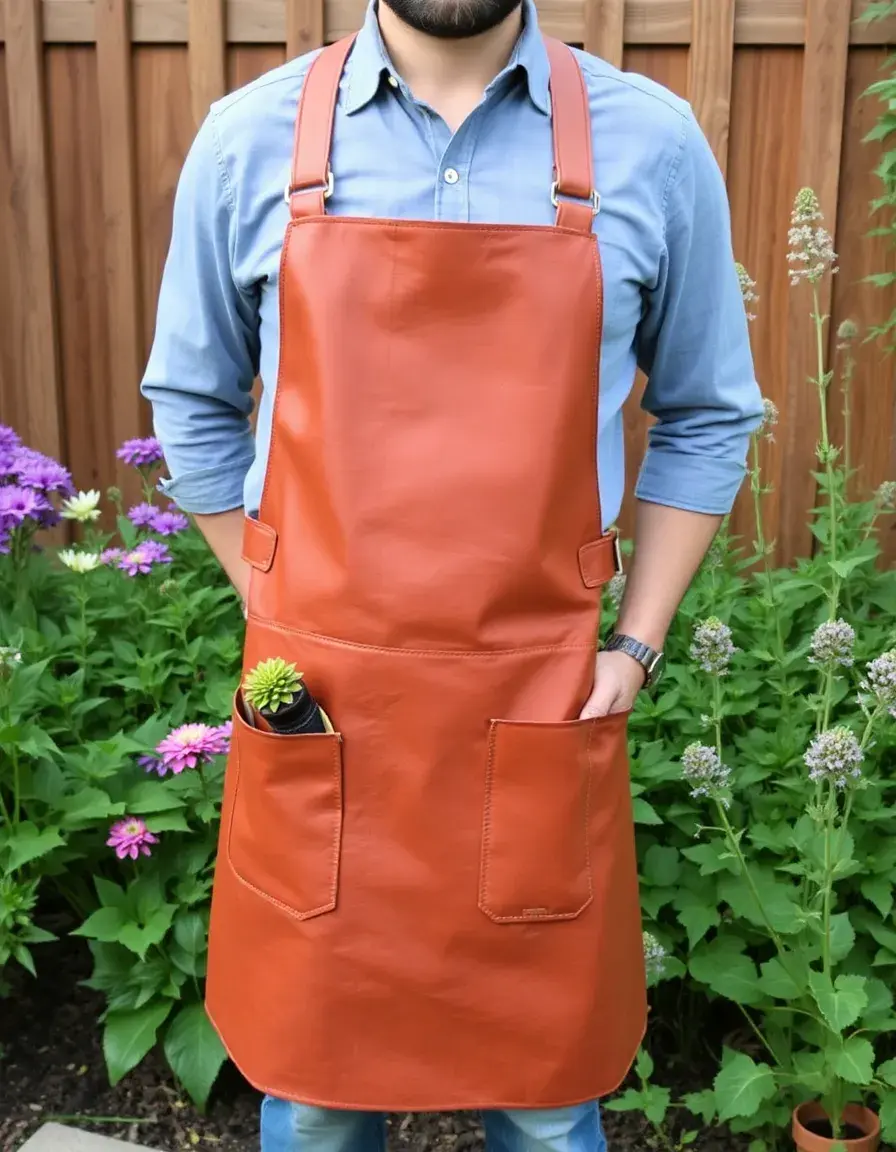 Cognac gardener leather tool apron belt