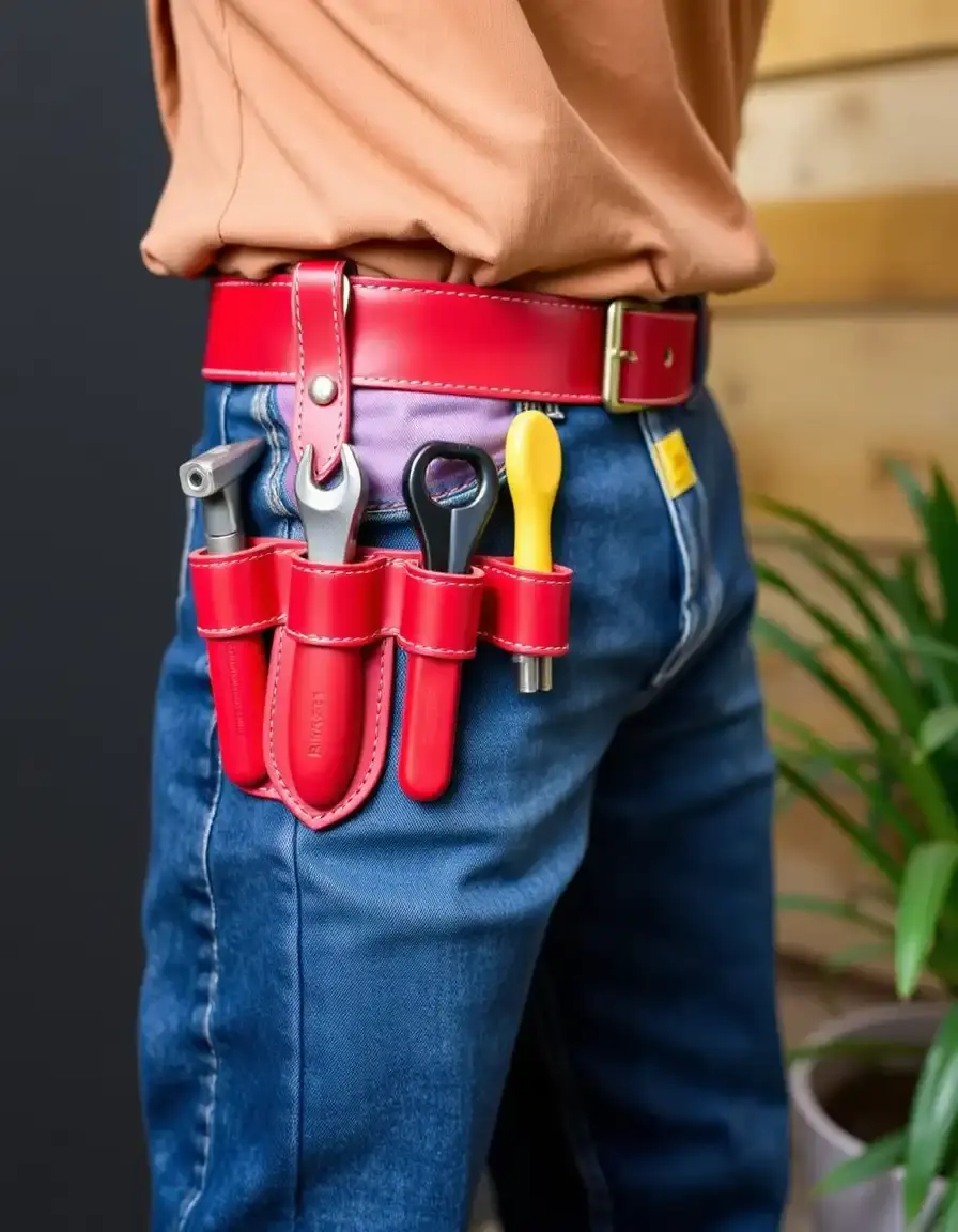 Red heavy duty leather tool holder belt
