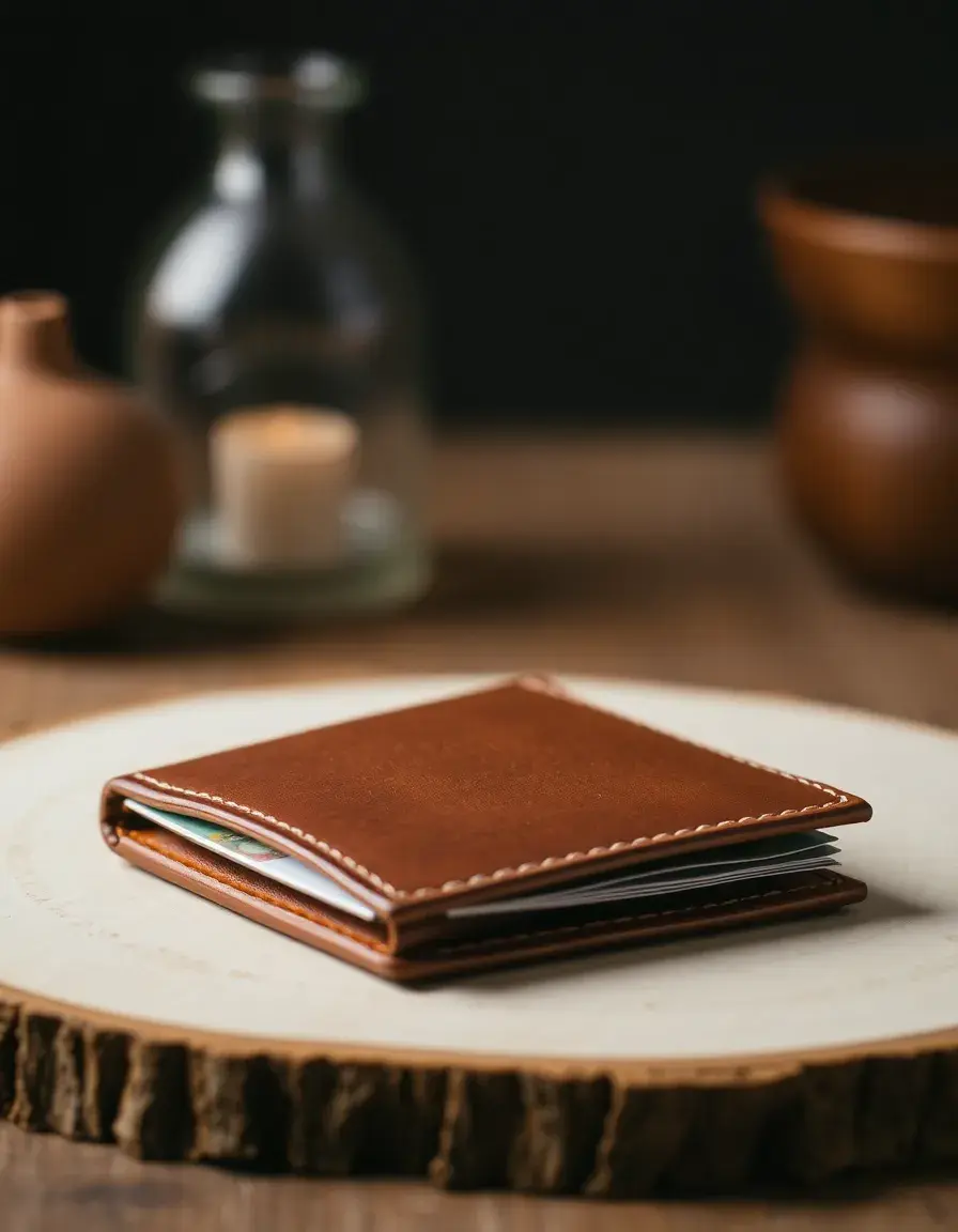 Brown trifold leather wallet women, card slots