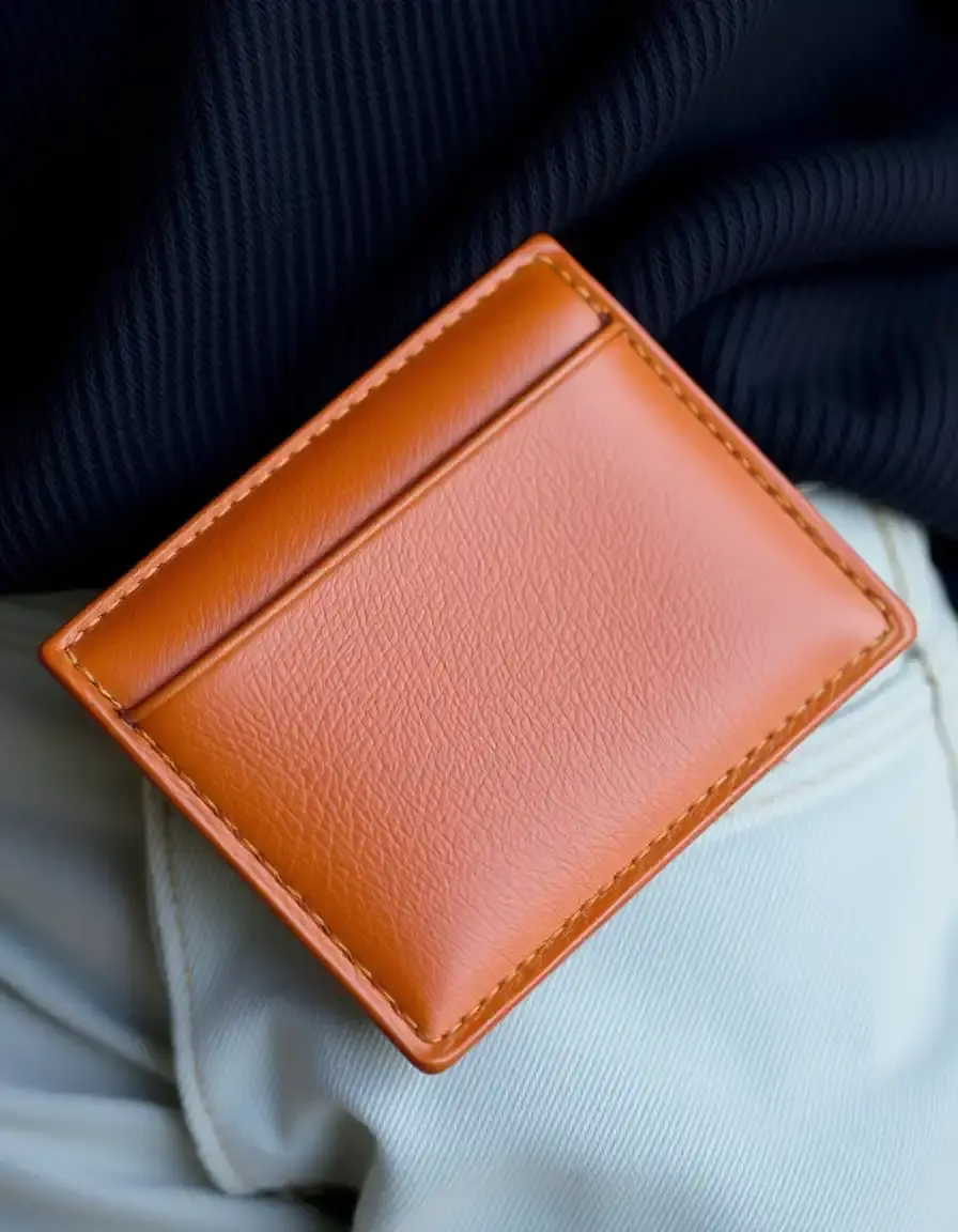 Cognac minimalist leather card holder women