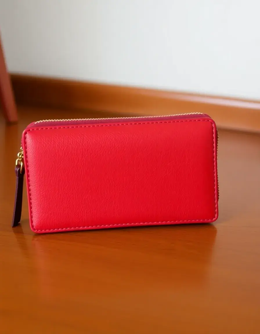 Red clutch style leather wallet women