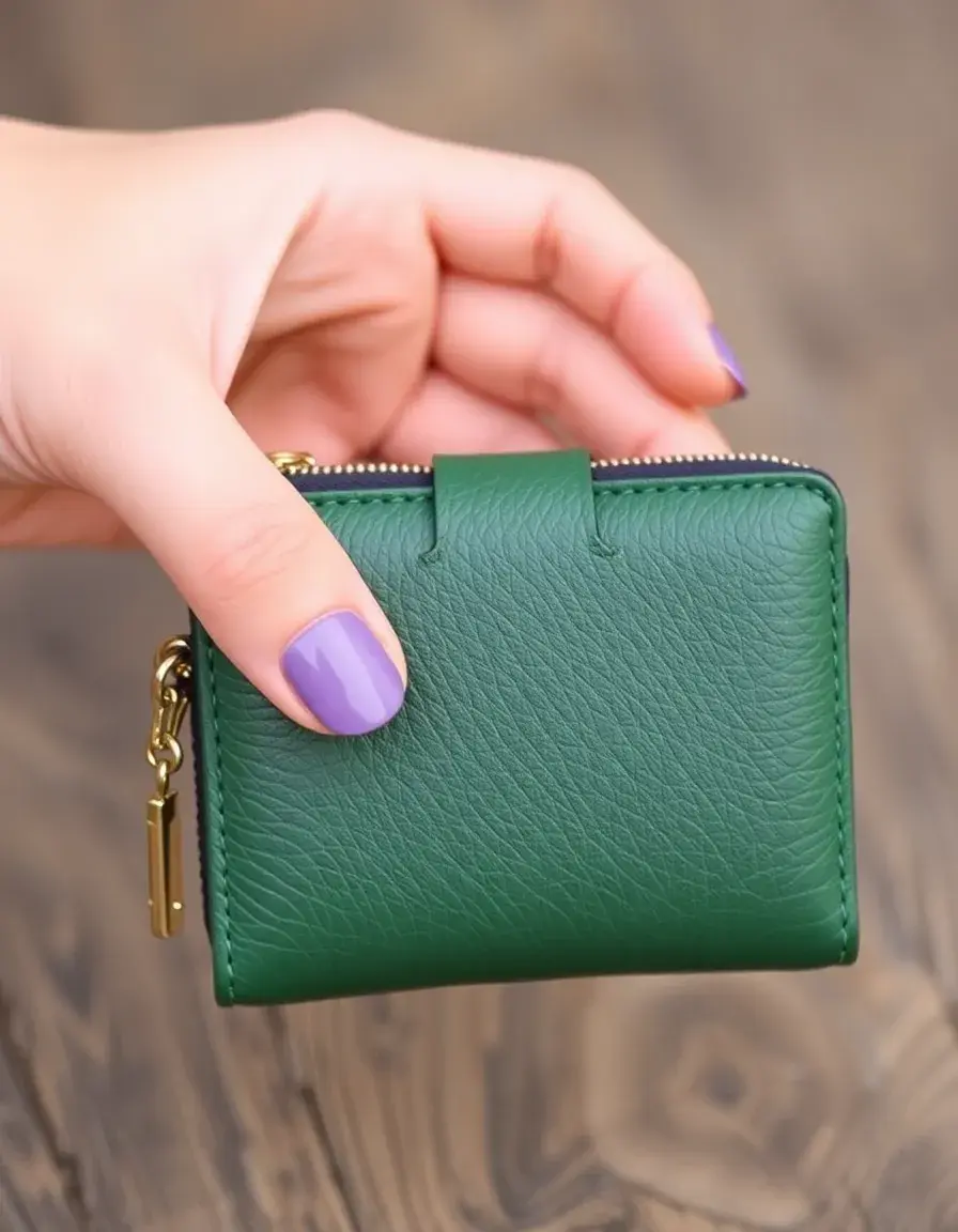 Green coin purse integrated leather wallet women