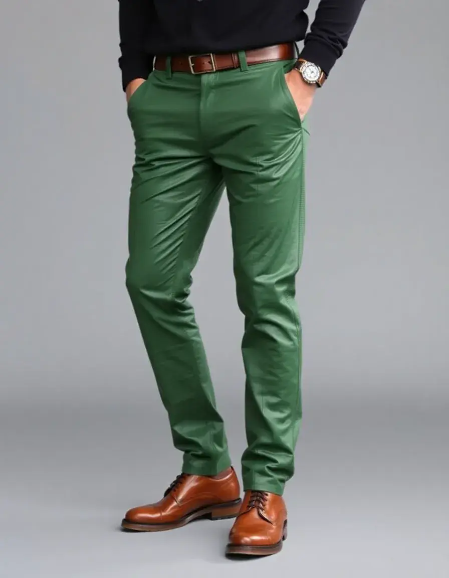Green waterproof leather pants men for all-weather style