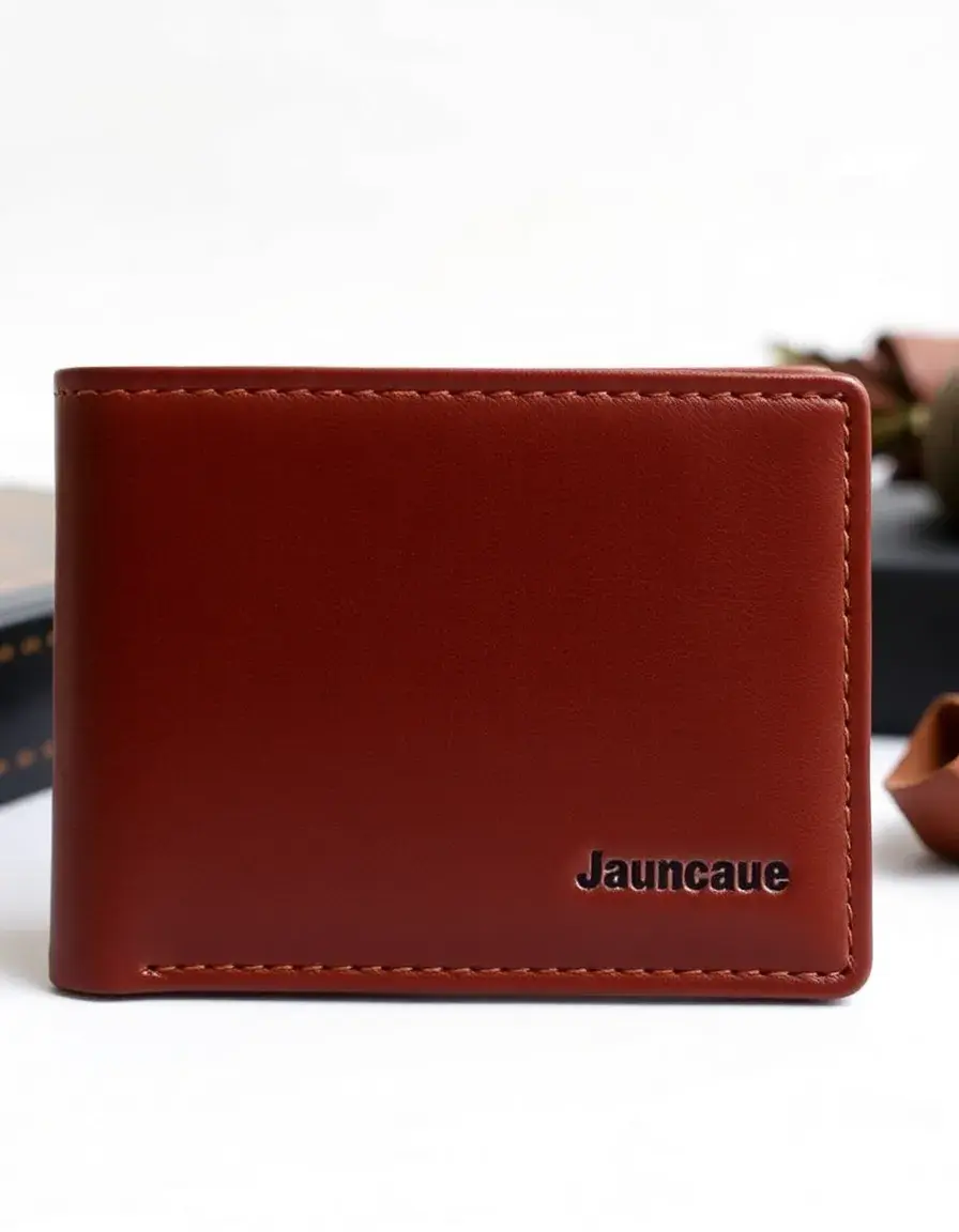 Brown bifold leather wallet for men showing classic grain