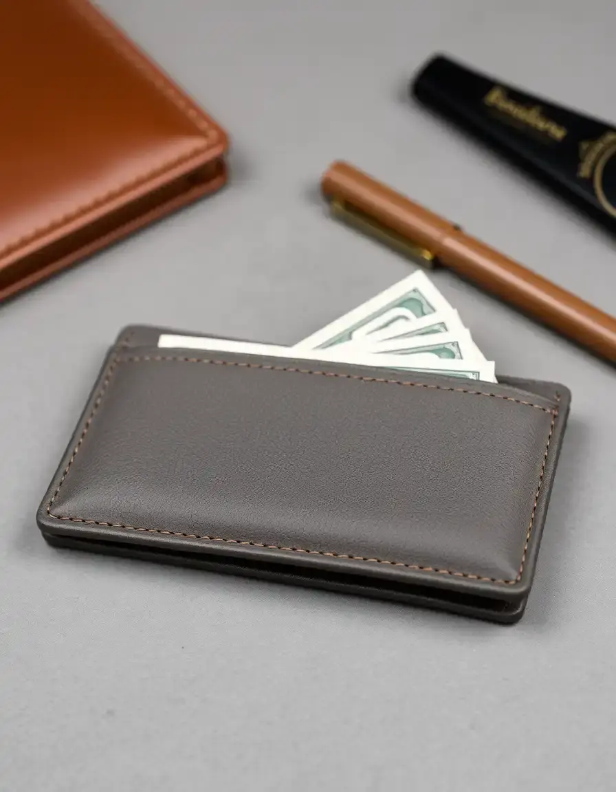 Gray long leather wallet for men checkbook style