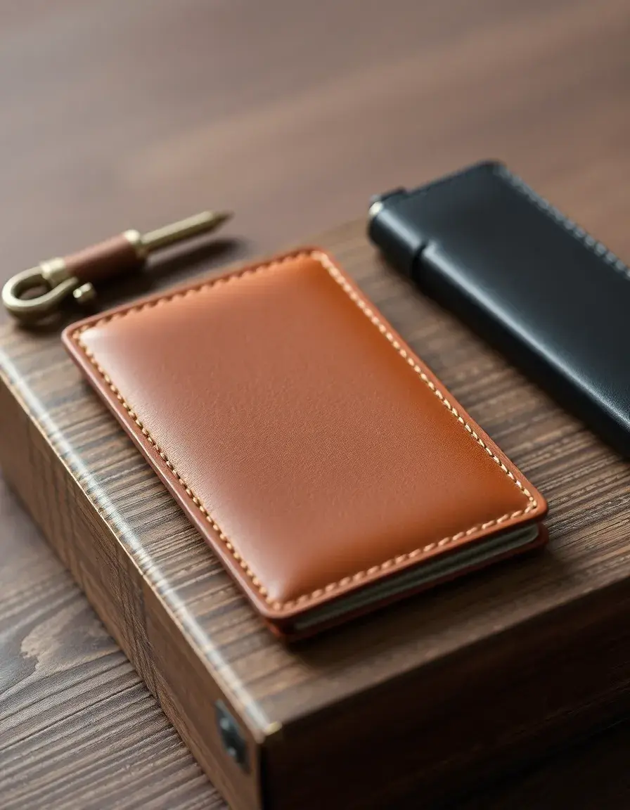 Cognac minimalist slim leather wallet men