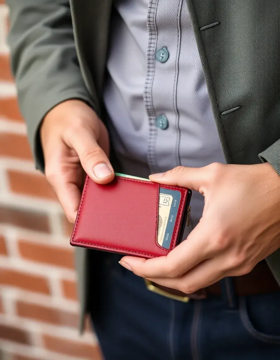 Red RFID protected leather wallet men