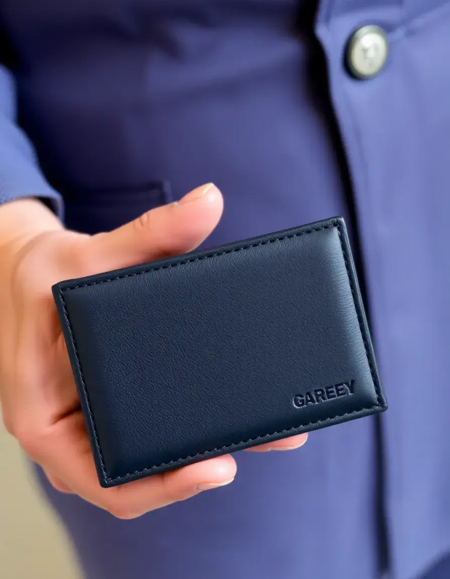 Navy trifold leather wallet men
