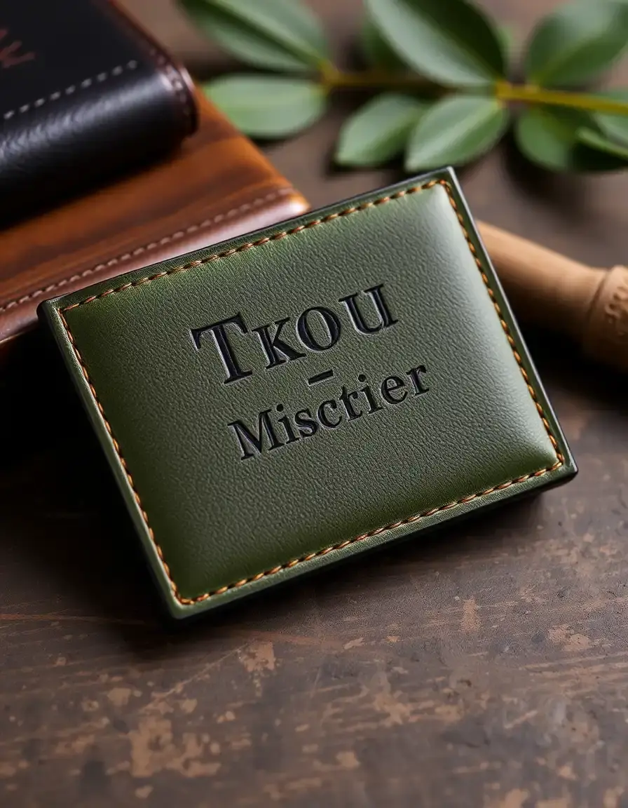Green personalized engraved leather wallet men