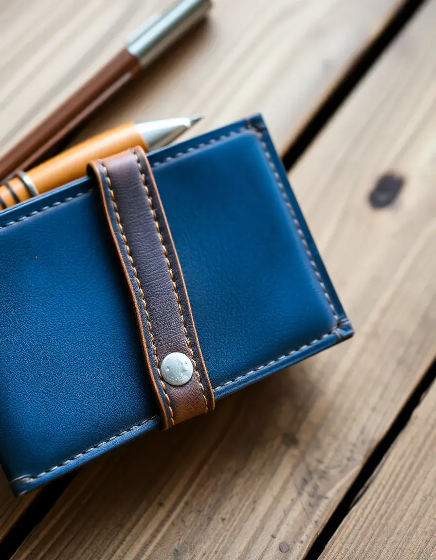 Blue vintage distressed leather wallet men