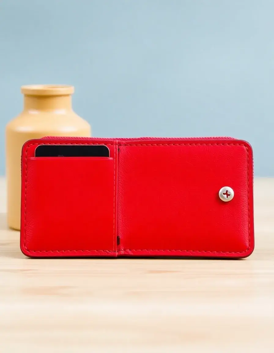 Red vegan minimalist leather wallet