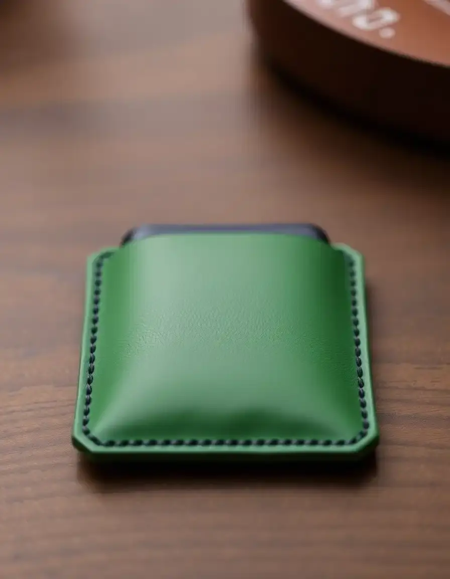Green pocket sized minimalist leather sleeve