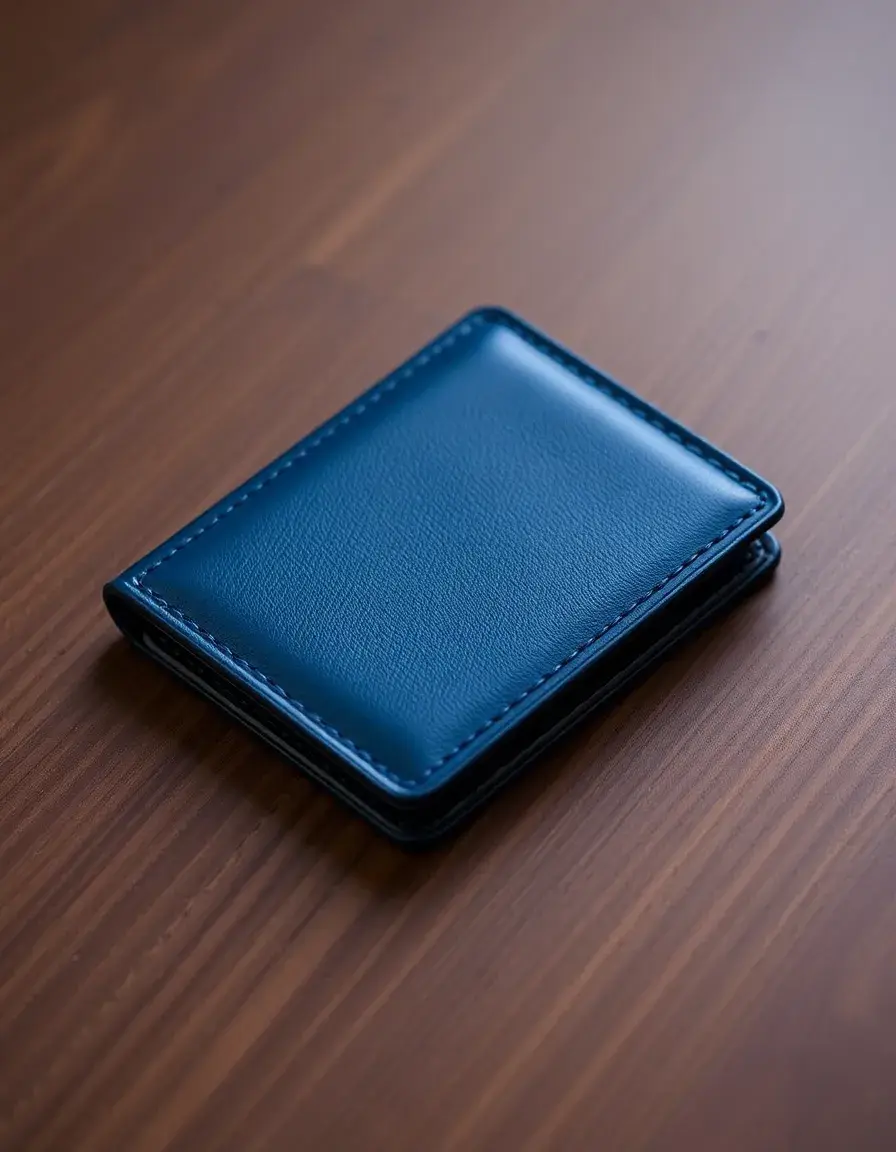 Blue designer minimalist leather billfold