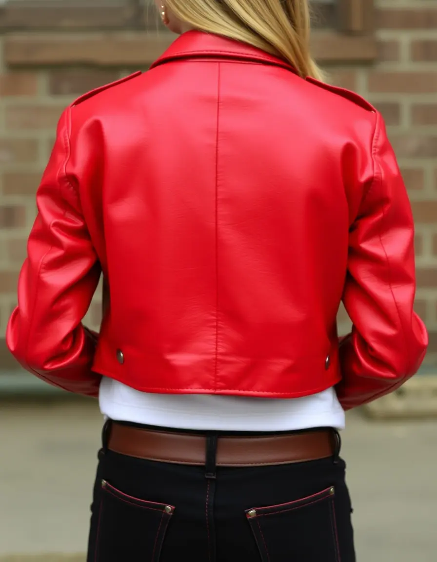 Cropped leather jacket in red