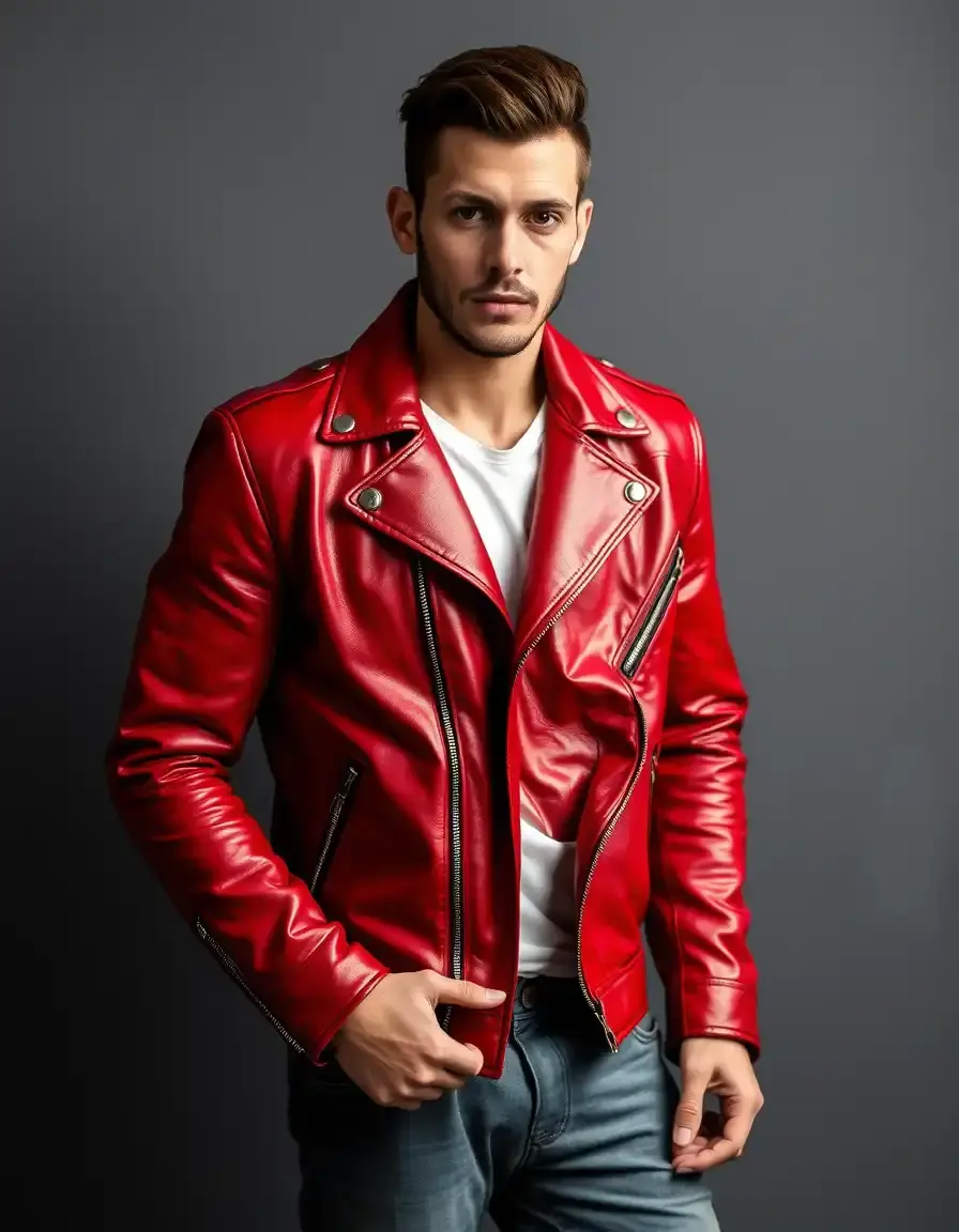 Men's bold red leather jacket for a statement look