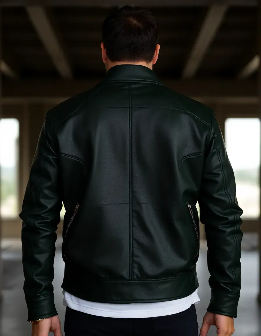 Men's earth-toned green leather jacket