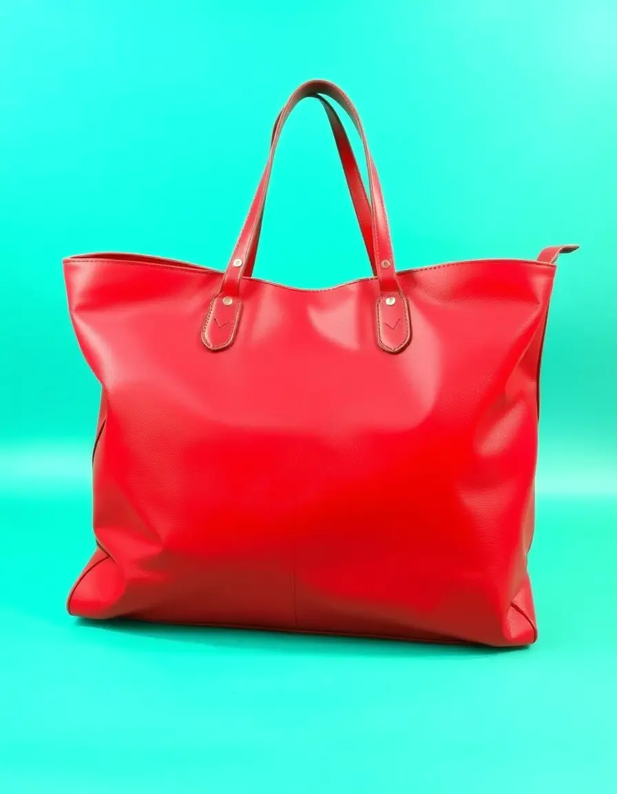 Red large leather tote bag with sturdy handles